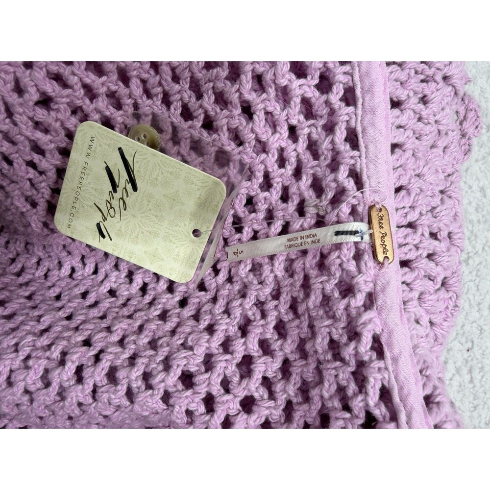 Free People Crochet Top Women Lily Lilac Collared Preppy Boho Retro Small NWT - Picture 11 of 11